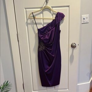 David Meister Purple One Shoulder Dress